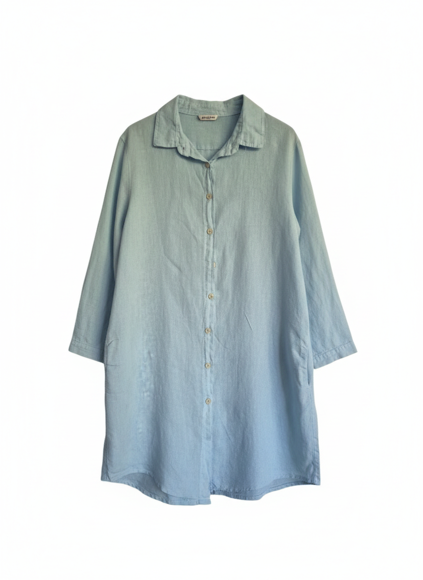 VESTIDO CAMISERO LINO CELESTE
