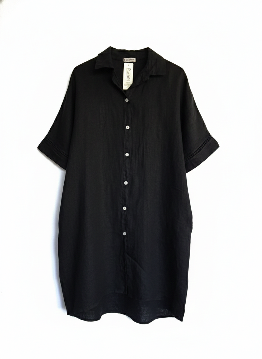 VESTIDO CAMISERO NEGRO DE LINO