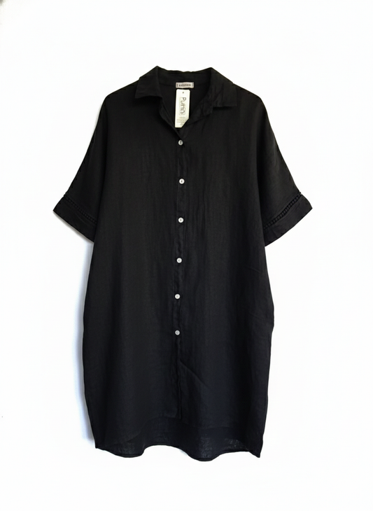 VESTIDO CAMISERO NEGRO DE LINO