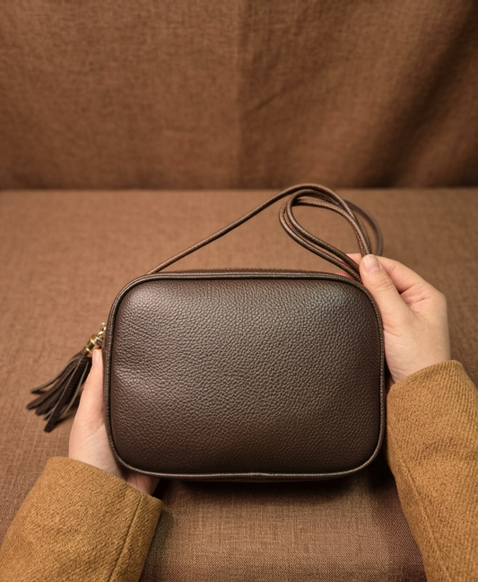 CARTERA BANDOLERA DE CUERO CAFE-VERDE OLIVO